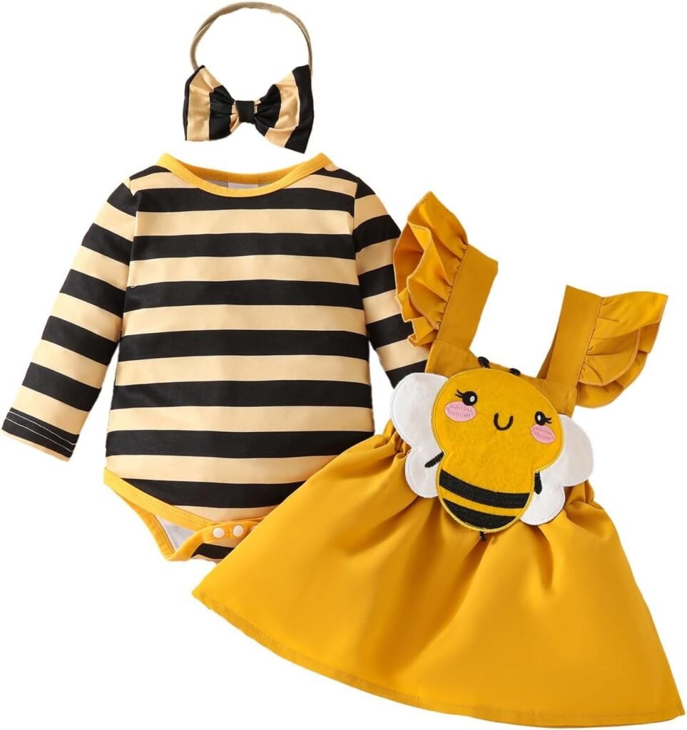 Dress Set Baby Girl Baby Cute Little Striped Long Sleeve Dress Embroidered Chapter Back Dress Autumn and Winter Dress Set Bundles Baby Clothes Boys Shoes