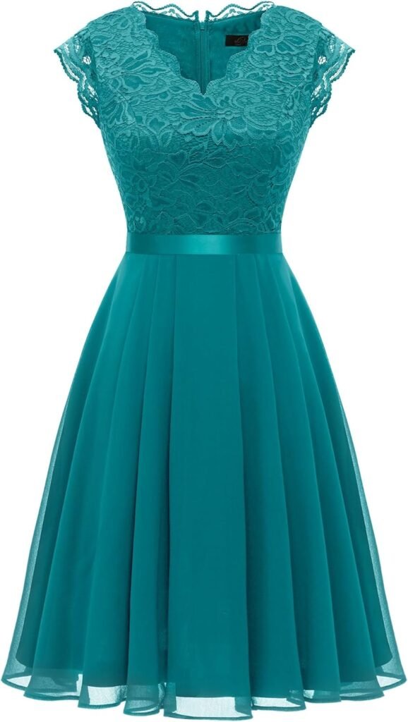 Dressystar Women’s V Neck Sleeveless Lace Chiffon Bridesmaid Dress Wedding Party Gown Dressystar Women’s V Neck Sleeveless Lace Chiffon Bridesmaid Dress Wedding Party Gown