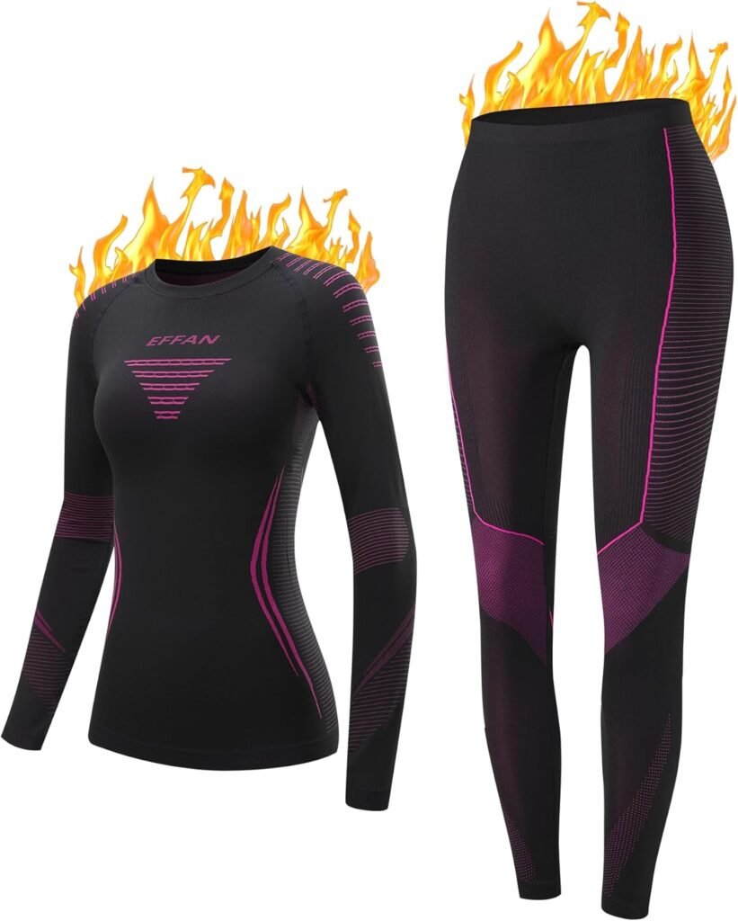 EFFAN Thermal Underwear Womens Ski Base Layers, Ladies Thermal Underwear, Womens Ski Thermals Top and Bottoms