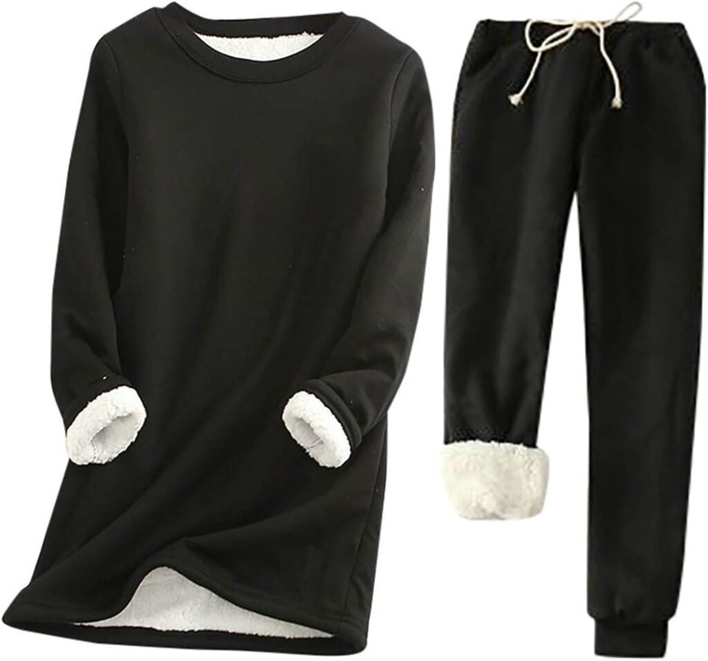 EMUKFD Women’s 2 Piece Outfits Tracksuits Fuzzy Fleece Warm Long Sleeve Tops and Pants Pajamas Sets Holiday Loungewear Sportswear Ladies Fleece Pyjamas Activewear