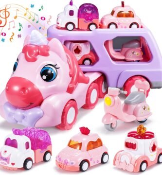 EUTOYZ Toys for 1 2 3 Year Old Girl, Unicorn Toys Girl Car Toddler Girl Toys Age 1-3 Construction Toys for 1-3 Year Old Girls Gifts for 1-4 Year Old Girls Toy Cars Kid Toys Birthday Toddler Toys Gifts