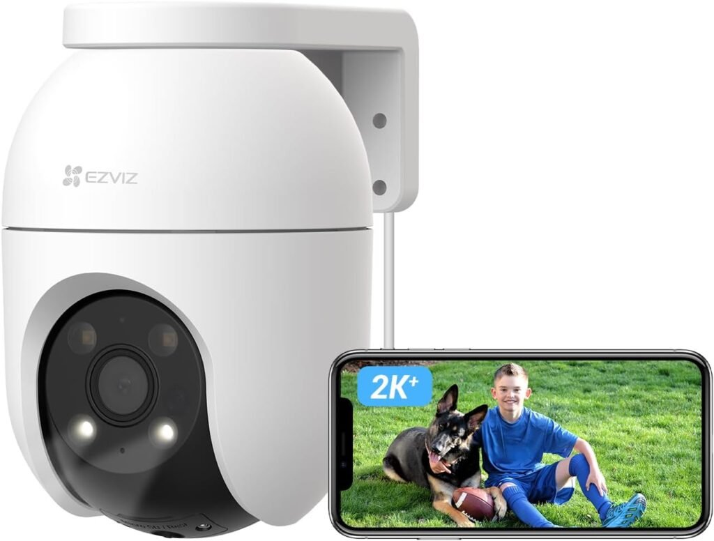 EZVIZ 2.5K Security Camera Outdoor, PTZ 360°, 512 GB SD Card, No Subscription Fee, Starlight Color Night Vision, Human/Vehicle Detection, Auto-Track, Home Wi-Fi CCTV System, Alexa/Google (C8c 4MP)