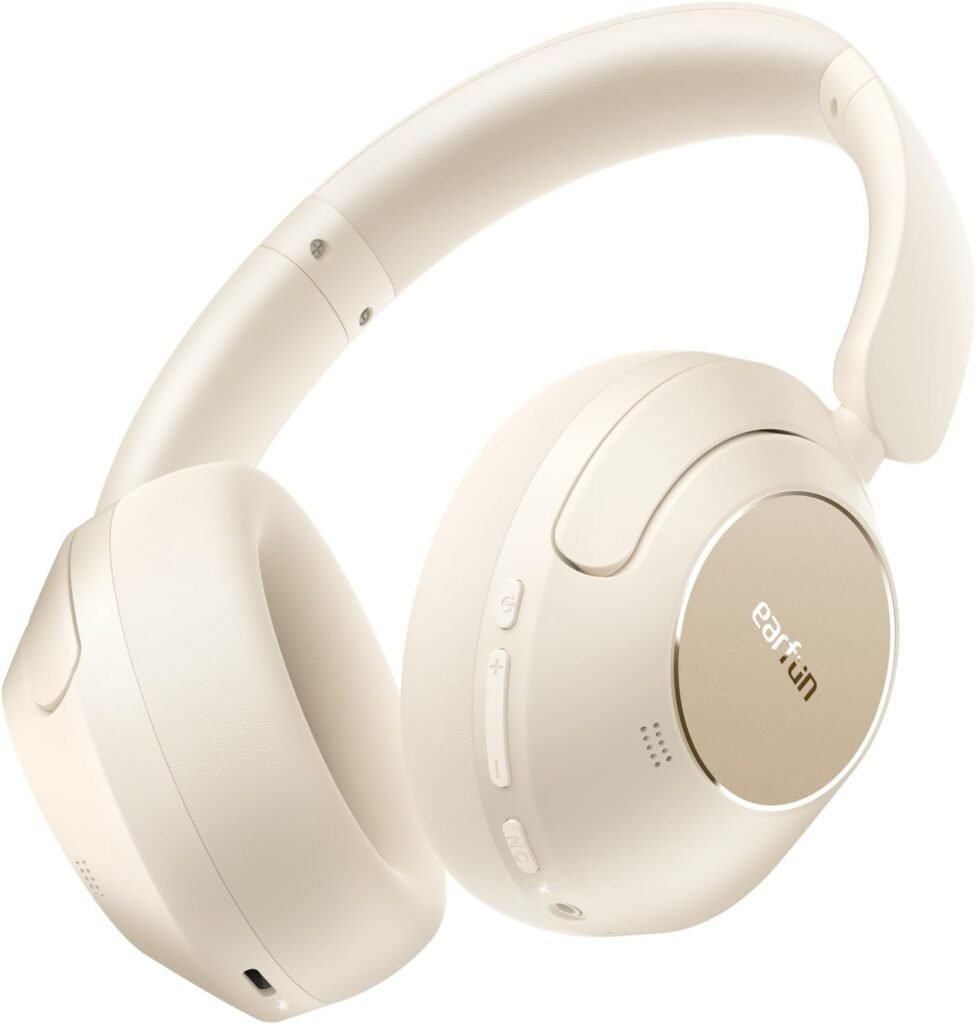 EarFun Wave Pro Hybrid Active Noise Cancelling Headphones, Wireless Over Ear Bluetooth Headphones, LDAC Hi-Res Audio, 80H Playtime, Comfortable Fit, 5-Mic Clear Calls, Multipoint Connection, APP,White