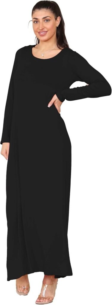Elum Long Maxi Dresses for Women New Ladies Long Sleeve Casual Round Neck Dress