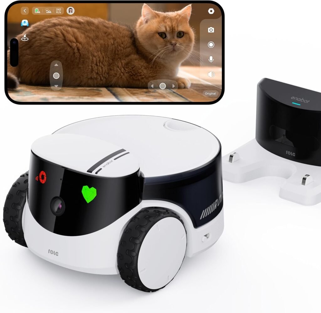 Enabot EBO ROLA PetPal 2.5K Camera Robot: Movable WiFi QHD Cam, Indoor Smart Home Security, Night Vision, 2-Way Audio, Remote App Control, Photo, Video for Cat/Dog/Family (w/Storage Module)