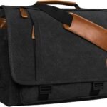 Estarer Laptop Messenger Shoulder Bag 17.3 Inch Mens Water Resistant Canvas Satchel Briefcase for Work Office(Dark Grey)