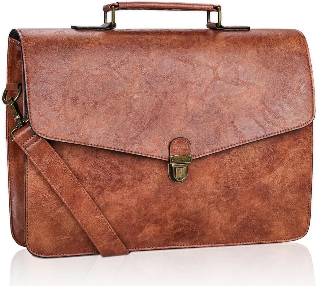 Estarer Mens Slim Leather Briefcase 15.6 Inch Laptop Satchel Messenger Bag for Work Business Office Brown – Gifts for Him