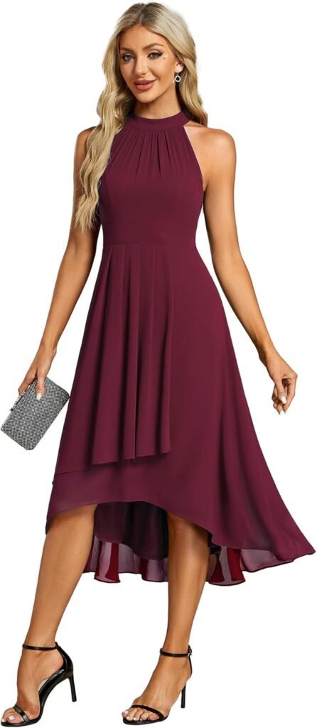 Ever-Pretty Midi Halter Neck Chiffon Wedding Guest Dress with Sleeveless and A-Line Women Dresses for Wedding 31926 Ever-Pretty Midi Halter Neck Chiffon Wedding Guest Dress with Sleeveless and A-Line Women Dresses for Wedding 31926