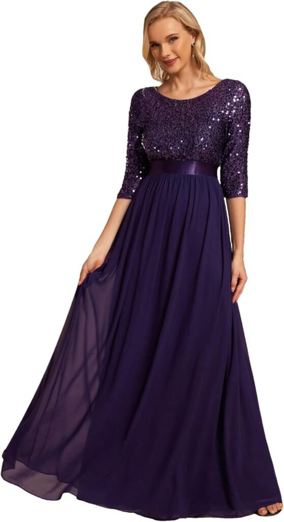 Ever-Pretty Women’s Elegant 3/4 Sleeves Sequin Empire Waist A Line Chiffon Evening Dresses 00683 Ever-Pretty Women’s Elegant 3/4 Sleeves Sequin Empire Waist A Line Chiffon Evening Dresses 00683
