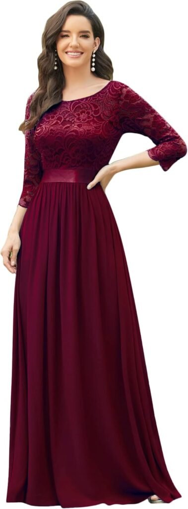 Ever-Pretty Women’s Maxi Floral Backless Elegant A-Line 3/4 Sleeves Round Neck Lace High Waist Bridesmaid Dresses 07412, One Size (OS) Ever-Pretty Women’s Maxi Floral Backless Elegant A-Line 3/4 Sleeves Round Neck Lace High Waist Bridesmaid Dresses 07412, One Size (OS)