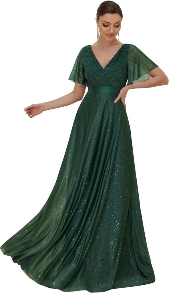 Ever-Pretty Women’s Sparkling Ruffles Sleeve Deep V-Neck Empire Waist A-Line Bridesmaid Dress EE50159 Ever-Pretty Women’s Sparkling Ruffles Sleeve Deep V-Neck Empire Waist A-Line Bridesmaid Dress EE50159