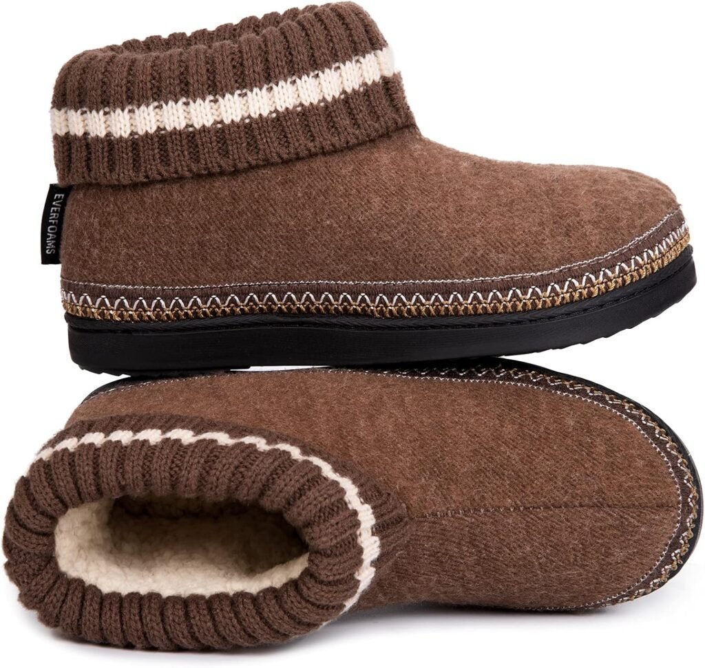 EverFoams Women’s Bootie Slippers Non-slip Comfy Winter Indoor House Shoes with Knitted Collar