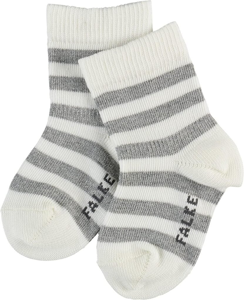 FALKE Unisex Baby Sparkling Stripe Socks Cotton Grey White More Colours Thin Cute Calf Sock For Infant Boy Or Girl Patterned Striped 1 Pair