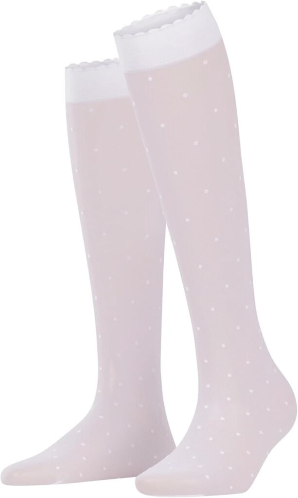 FALKE Women’s Dot 15 DEN Knee-High Pop Socks Long Sheer Transparent Comfort Ruffle Frilly Cuff For A Soft Grip On The Leg Reinforced Fine Seam On Toe Matt Patterned Fine Soft Yarn 1 Pair