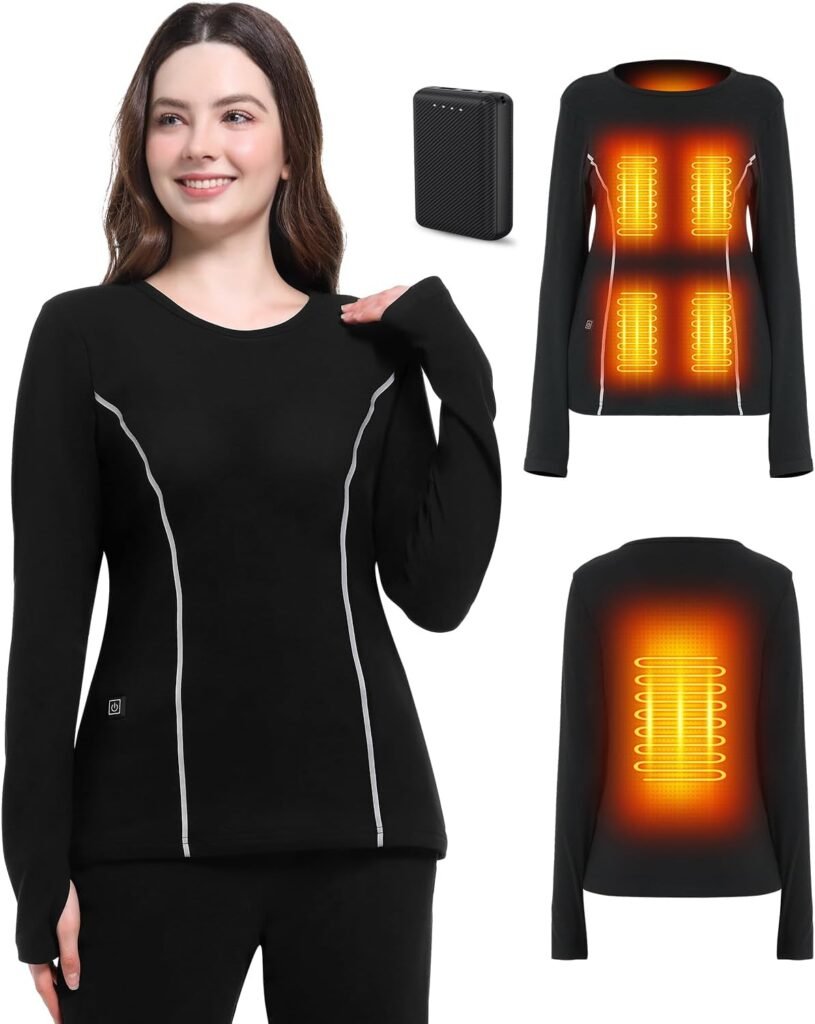 FERNIDA Women Heated Thermal Tops with Battery Pack, Heating Long Sleeves Baselayer Top Thermal Ladies T-Shirts, 6 Heated Zones FERNIDA Women Heated Thermal Tops with Battery Pack, Heating Long Sleeves Baselayer Top Thermal Ladies T-Shirts, 6 Heated Zones