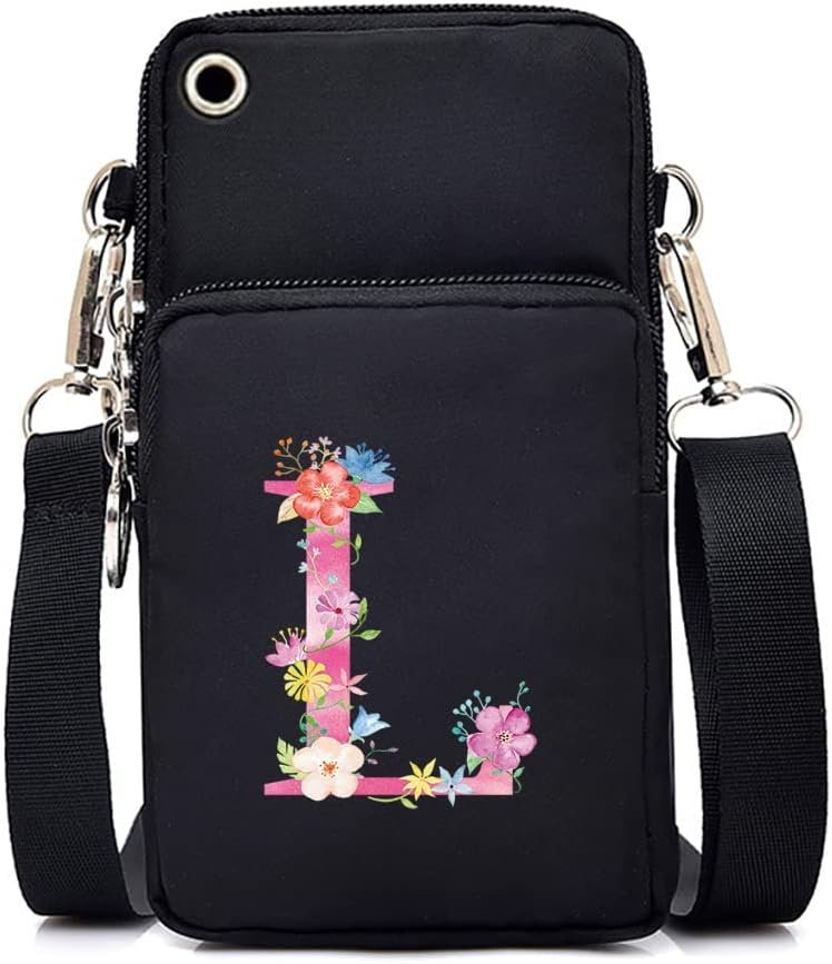 FINDING CASE initial letter Printed Women Girls men Zipper Waterproof Nylon 3 Layers Crossbody Bags Wallet Cellphone Purse Shoulder Bag Wristlet Handbags Adjustable Strap