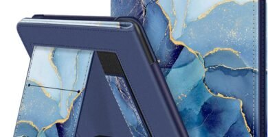 FINTIE Stand Case for 6″ All-New Kindle (11th Generation)- 2024/2022 Release, PU Leather Cover with Card Slot & Hand Strap for Kindle 11th Generation 2024 e-Reader, Z-Ocean Marble