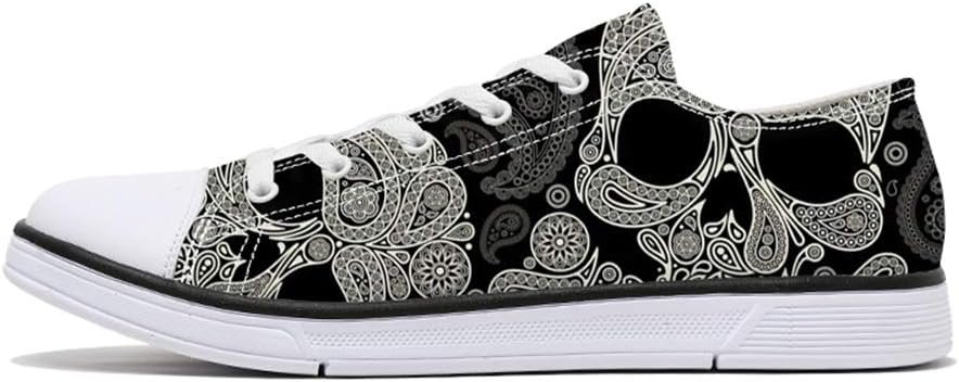 FIRST DANCE Men Skull Printed Shoes Cool Paisley Print Fashion Sneakers for Teen Boys Girls Student Canvas Shoes for Men FIRST DANCE Men Skull Printed Shoes Cool Paisley Print Fashion Sneakers for Teen Boys Girls Student Canvas Shoes for Men