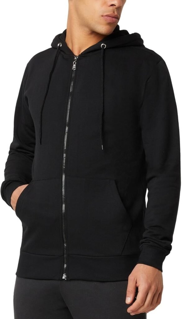 FM London Men’s Zipped Hoodie – Zip Up Hoodie Ideal for Casual and Sportswear – Mens Hoodies with Fleece Lining – Soft, Durable Men’s Hoodies