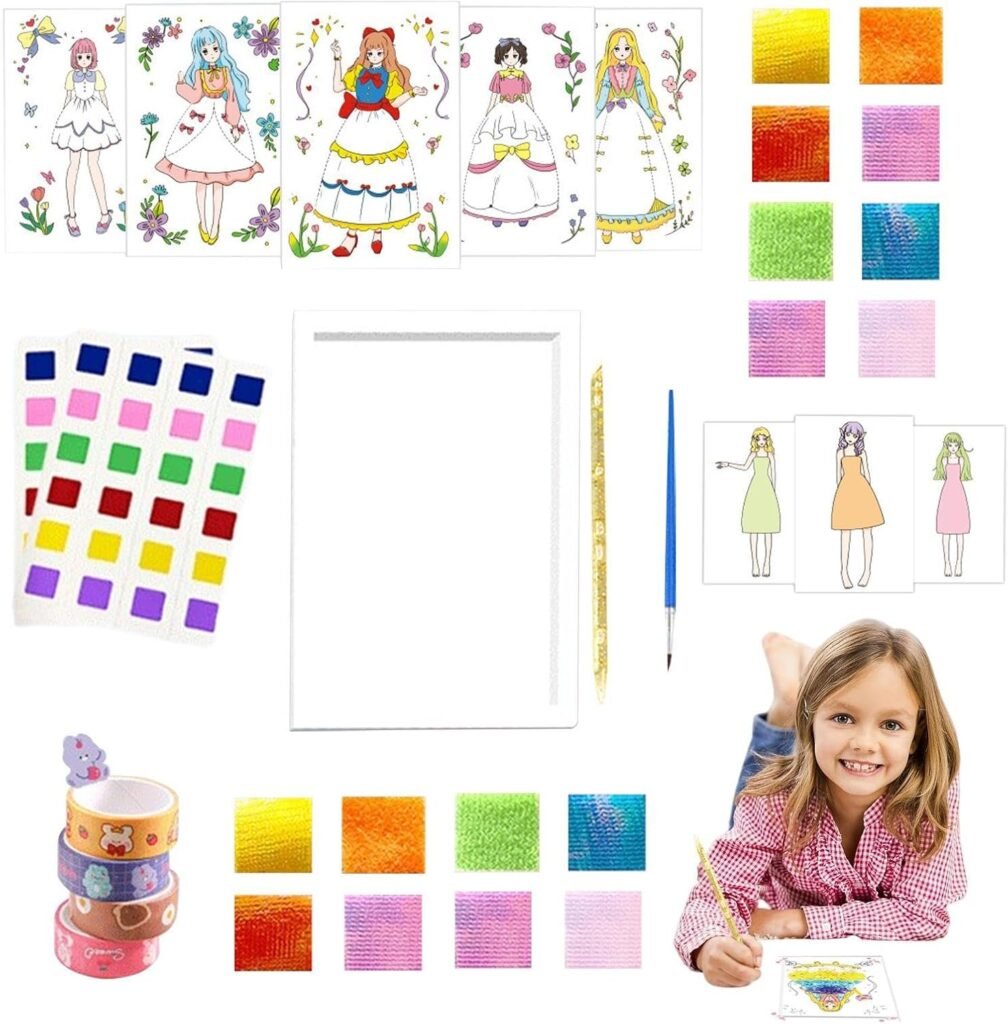 Fabric Art Frenzy, 3D Fashion Drawing Book and Kids Craft Kit, Colorful Activity Book, Painting Material Package Craft Kit, Creative Puzzle Puncture Painting for Kids 3-8 Boys