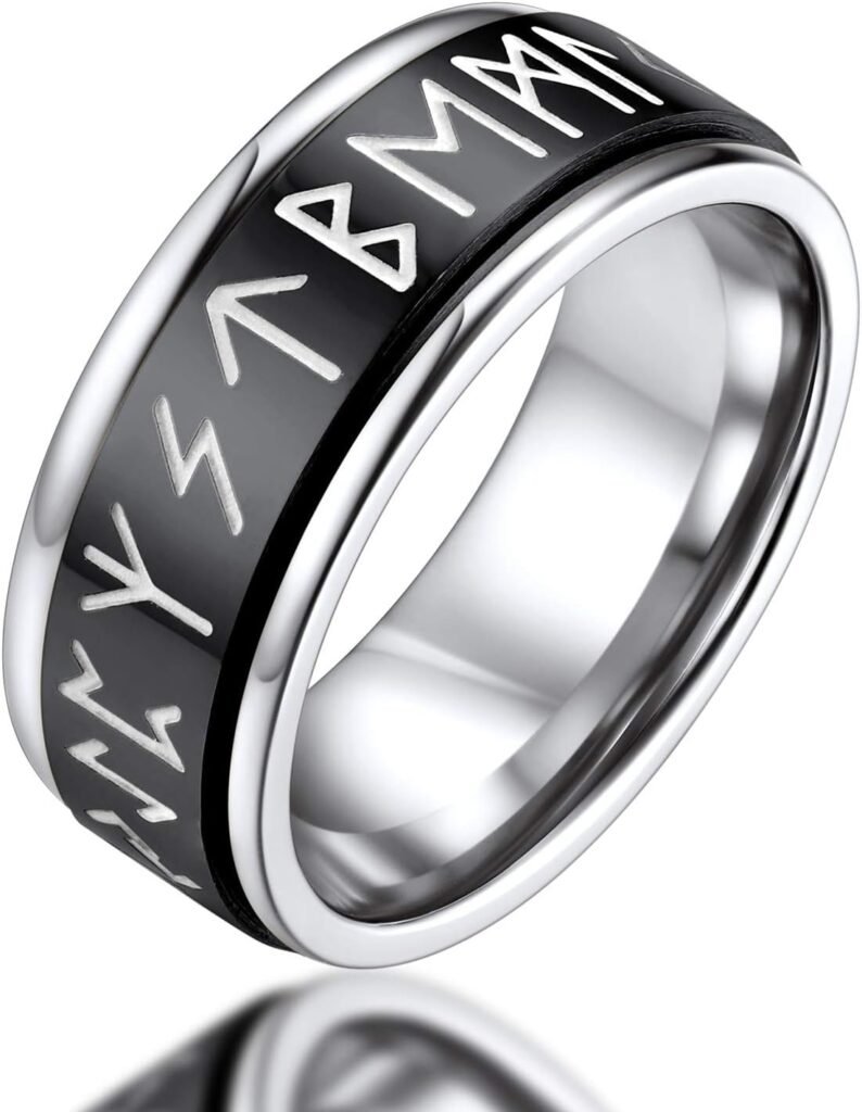 FaithHeart Spinning Viking Rings Personalised Norse Runes Fidget Ring for Anxiety Stainless Steel Nordic Rings for Men Women Size O to Z+3 with Gift Wrapped