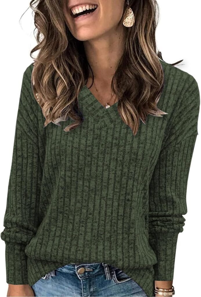 Famulily Ladies Jumpers V Neck Long Sleeve Tops Women Soft Pullover Side Splits