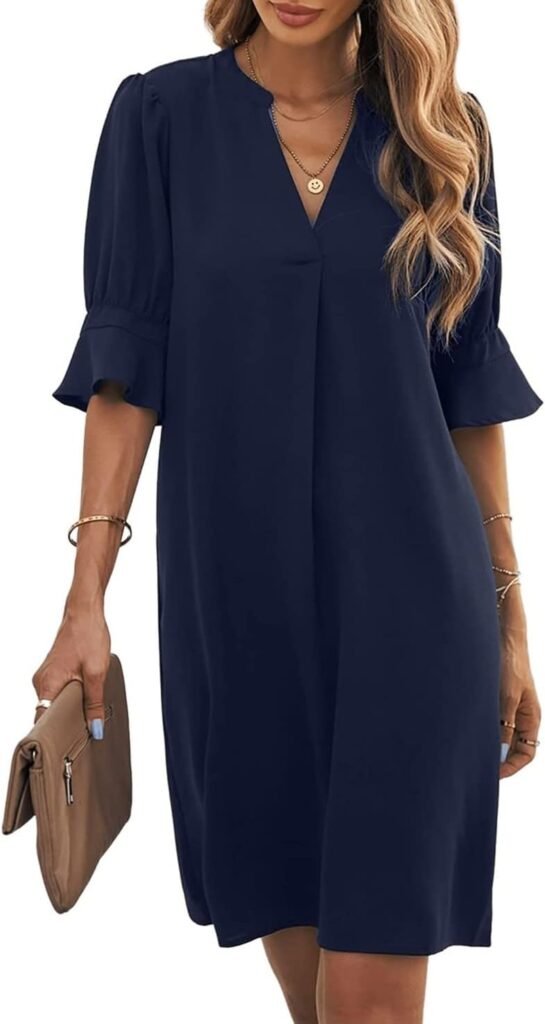 Famulily Women’s V Neck Half Sleeve Shirt Dress Elegant Summer Casual Solid Color Short Dress S-XXL Famulily Women’s V Neck Half Sleeve Shirt Dress Elegant Summer Casual Solid Color Short Dress S-XXL