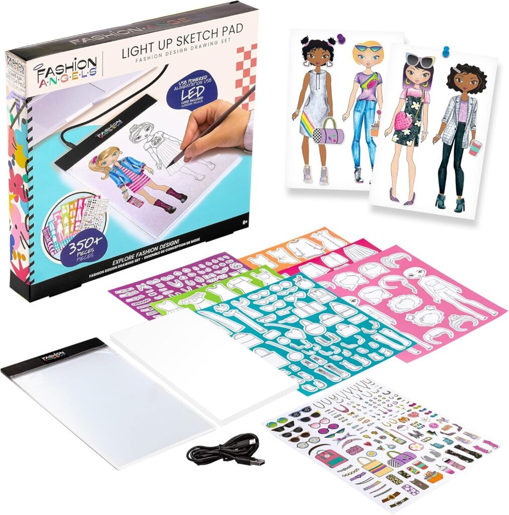 Fashion Angels Fashion Design Light Pad Sketch Set 12521 Light Up Tracing Pad, Includes USB, Ultra Thin Tablet,multi