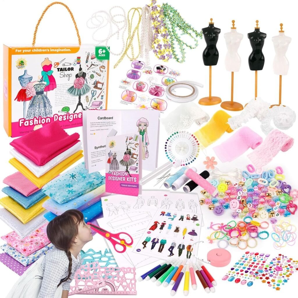 Fashion Design Kit – Crafts Toys Fashion Design, Doll Clothes Making Kit | Complete Craft Design Kit with Real Fabric Accessories, Fashion Design Activities pa Fashion Design Kit – Crafts Toys Fashion Design, Doll Clothes Making Kit | Complete Craft Design Kit with Real Fabric Accessories, Fashion Design Activities pa