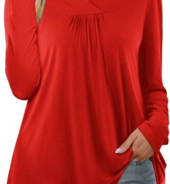 Florboom Womens Casual Tunic Tops Long Sleeve V Neck T-Shirt Loose Pleated Longine Shirts Florboom Womens Casual Tunic Tops Long Sleeve V Neck T-Shirt Loose Pleated Longine Shirts