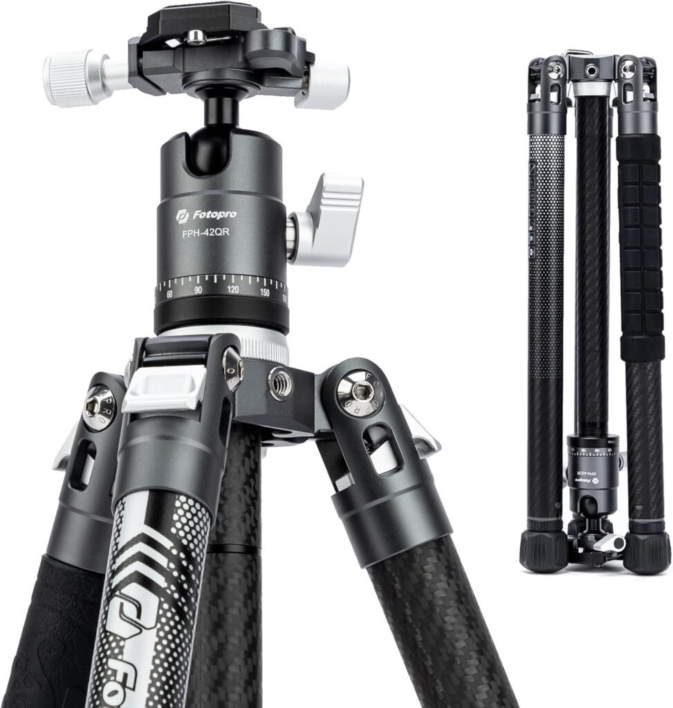 Fotopro 60Inch Carbon Fibre Travel Camera Tripod with 360 Ball Head Extendable Stable 2.07lbs Ultra Lightweight Professional Compact Tripod for DSLR Max Load 22lbs X-Aircross3 Grey