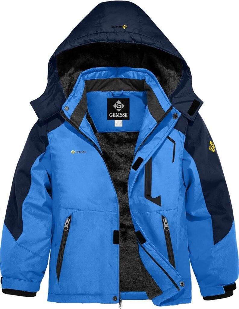 GEMYSE Boy’s Winter Waterproof Ski Jacket Mountain Windproof Fleece Coat with Hood