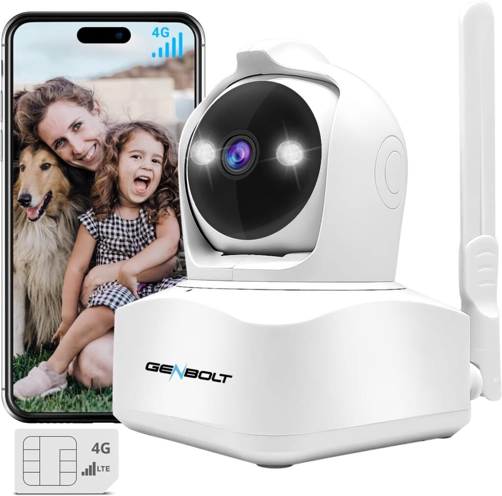 GENBOLT 3G/4G LTE Security Camera Indoor with Sim Card, 2.5K Pet Camera Baby Monitor Spotlight Surveillance IP Camera No WiFi, Cellular CCTV Cameras Human Detection, Pan Tilt Auto Tracking Color Night