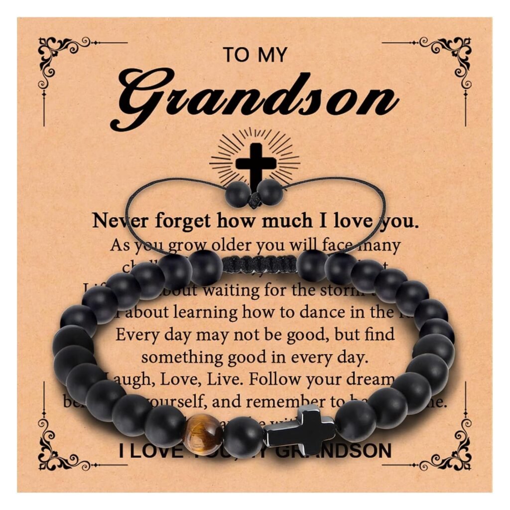 GLLBTPT Cross Bracelet for Son/Grandson/Dad/Nephew/Boyfriend/Godfather Gifts,Baptism Cross Bracelet Gift for Men Teen Boys (Grandson)