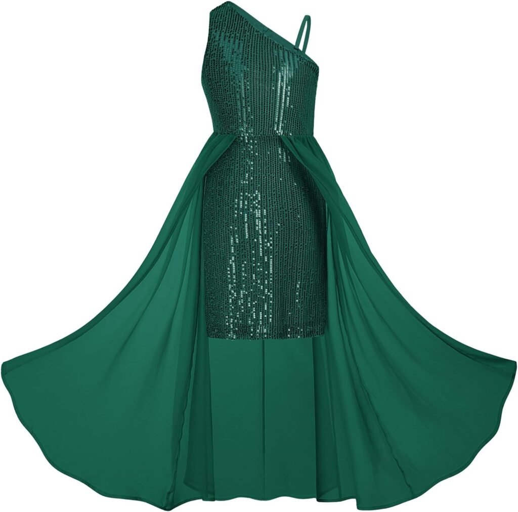 GRACE KARIN Girls Sparkly Prom Princess Sequin Dress One Shoulder Party Dresses for 7-14 Years