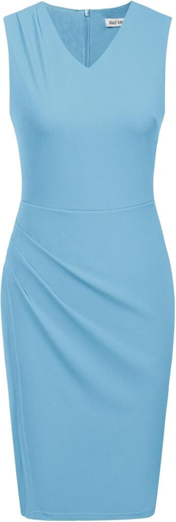 GRACE KARIN Women V Neck A-Line Sleeveless Bodycon Midi Elegant Vintage Dress Party Cocktail