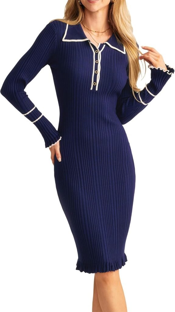 GRACE KARIN Women’s Long Sleeve Sweater Dress Slim Fit V Neck Dress Elegant Bodycon Pencil Knit Dress GRACE KARIN Women’s Long Sleeve Sweater Dress Slim Fit V Neck Dress Elegant Bodycon Pencil Knit Dress