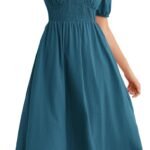 GRACE KARIN Women’s Summer Puff Short Sleeve A-Line Dress Casual Maxi V-Neck Smock Ruched Cotton Dresses for Party Beach