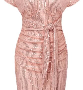 GRACE KARIN Women’s V Neck Sequin Sparkly Dress Bodycon Midi Club Cocktail Dresses with Belt