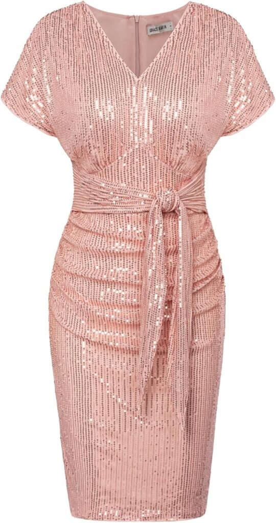 GRACE KARIN Women’s V Neck Sequin Sparkly Dress Bodycon Midi Club Cocktail Dresses with Belt GRACE KARIN Women’s V Neck Sequin Sparkly Dress Bodycon Midi Club Cocktail Dresses with Belt