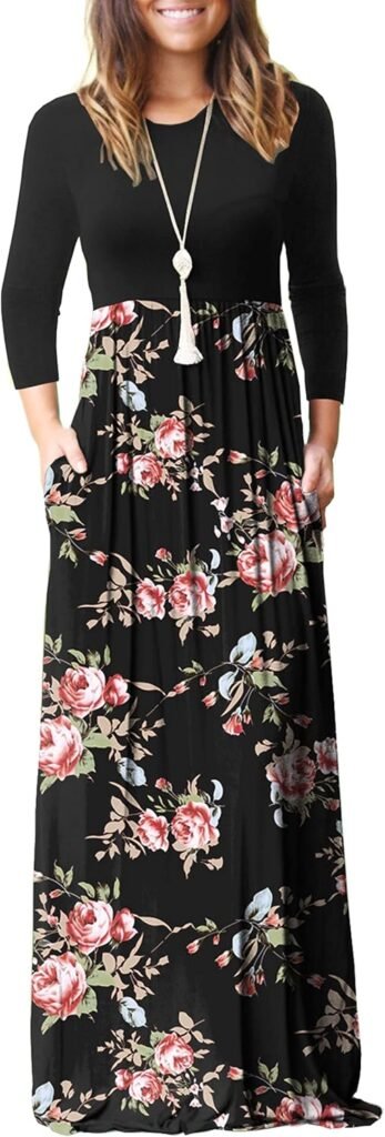 GRECERELLE Women’s Casual Maxi Dress Long Sleeve Long Dresses with Pockets and Sleeves for Ladies