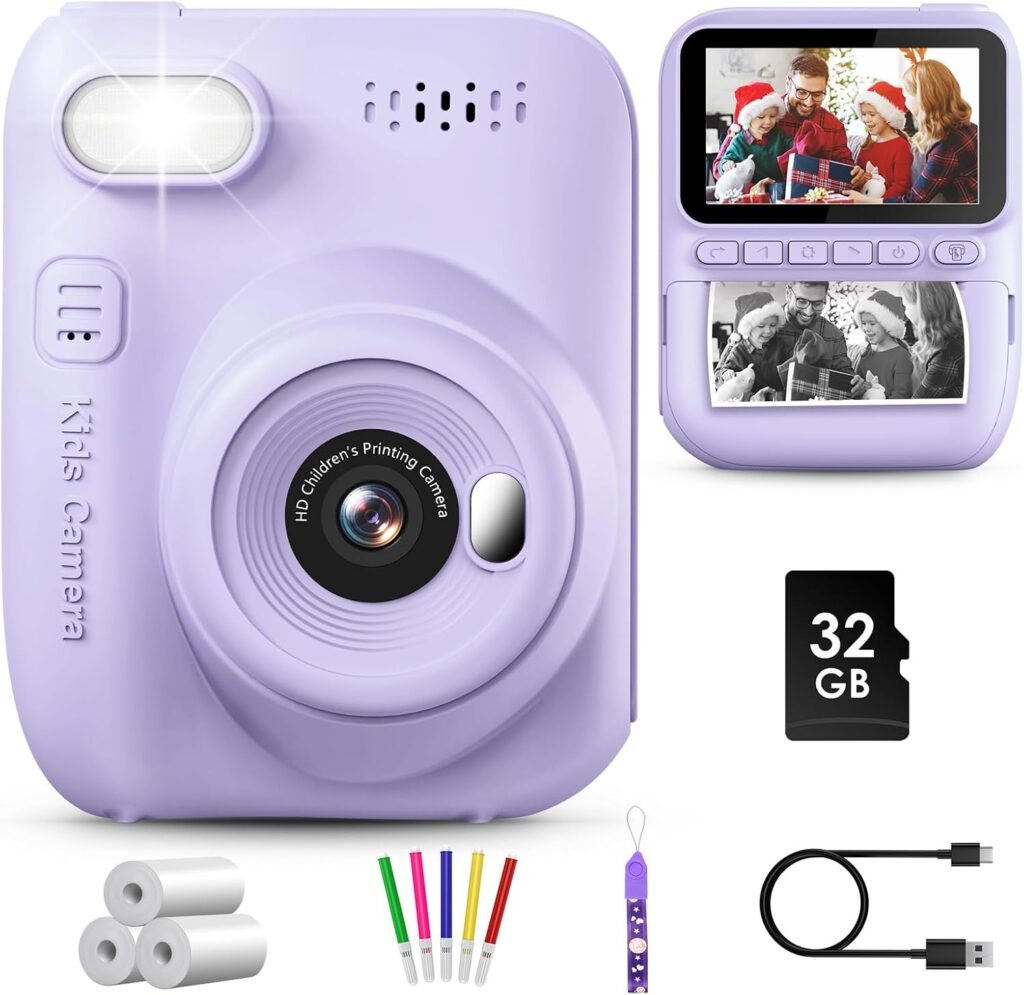 GREENKINDER Kids Camera Instant Print, 3.0” Large Screen Instant Camera for Kids with 32GB Card & 3 Rolls Print Paper, 1080P Kids Selfie Digital Camera, Gift Toy for Boys Girls 3-12 Years Old, Purple GREENKINDER Kids Camera Instant Print, 3.0” Large Screen Instant Camera for Kids with 32GB Card & 3 Rolls Print Paper, 1080P Kids Selfie Digital Camera, Gift Toy for Boys Girls 3-12 Years Old, Purple