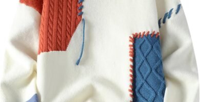 GURUNVANI Patchwork Sweater Mens Colorblock Jumper Cable Knitted Pullover Oversized