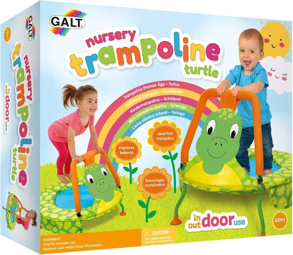 Galt Nursery Trampoline – Turtle Toddlers Trampoline Encourages Childrens Active Play – Indoor and Outdoor Mini Kids Trampoline – Durable Frame, Easy Storage and Non-Slip Feet – Ages 12 Months Plus