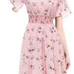 Gardenwed Women’s Floral Print Chiffon Midi Dresse Short Sleeve V Neck Casual Swing Elastic Waist A Line Midi Casual Floral Sundress