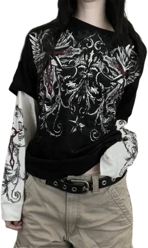 Geagodelia Womens Y2K Long Sleeve Tops Gothic Graphic Tight Fitted Fairy Grunge Clothes Vintage Tees Shirts for Teens Girls Geagodelia Womens Y2K Long Sleeve Tops Gothic Graphic Tight Fitted Fairy Grunge Clothes Vintage Tees Shirts for Teens Girls