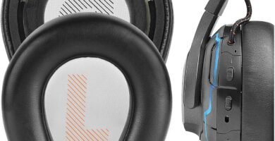 Geekria QuickFit Protein Leather Replacement Ear Pads for JBL Quantum ONE Wireless Headphones Earpads, Headset Ear Cushion Repair Parts (Black)