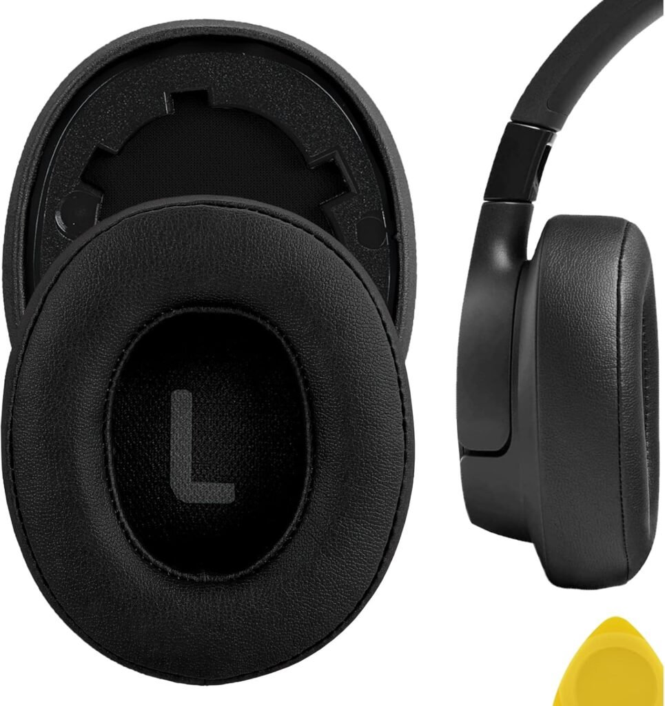 Geekria QuickFit Protein Leather Replacement Ear Pads for JBL Tune 700BT, 750BTNC Wireless Over-Ear Headphones Ear Cushions, Headset Earpads, Ear Cups Repair Parts (Black)