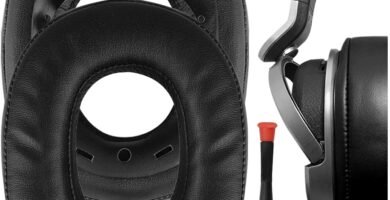 Geekria QuickFit Protein Leather Replacement Ear Pads for SONY MDR-HW700, MDR-HW700DS Wireless Headphones, Replacement Ear Cushion/Ear Cups/Ear Cover, Headset Earpads Repair Parts (Black)