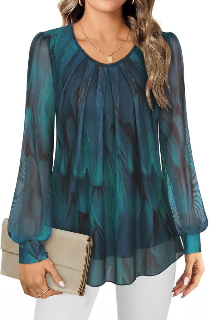 Gemulate Women’s Blouses Ladies Long Sleeve Tops Chiffon Tops for Women UK Crew Neck Pleated Front Loose Fit Ladies Tops Flowy Double Layered Mesh Shirts M-3XL Gemulate Women’s Blouses Ladies Long Sleeve Tops Chiffon Tops for Women UK Crew Neck Pleated Front Loose Fit Ladies Tops Flowy Double Layered Mesh Shirts M-3XL